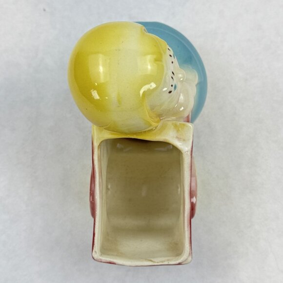 Vintage Ceramic Planter Wide Eyed Girl With Wheelbarrow Wagon MCM Collectible - Picture 6 of 10